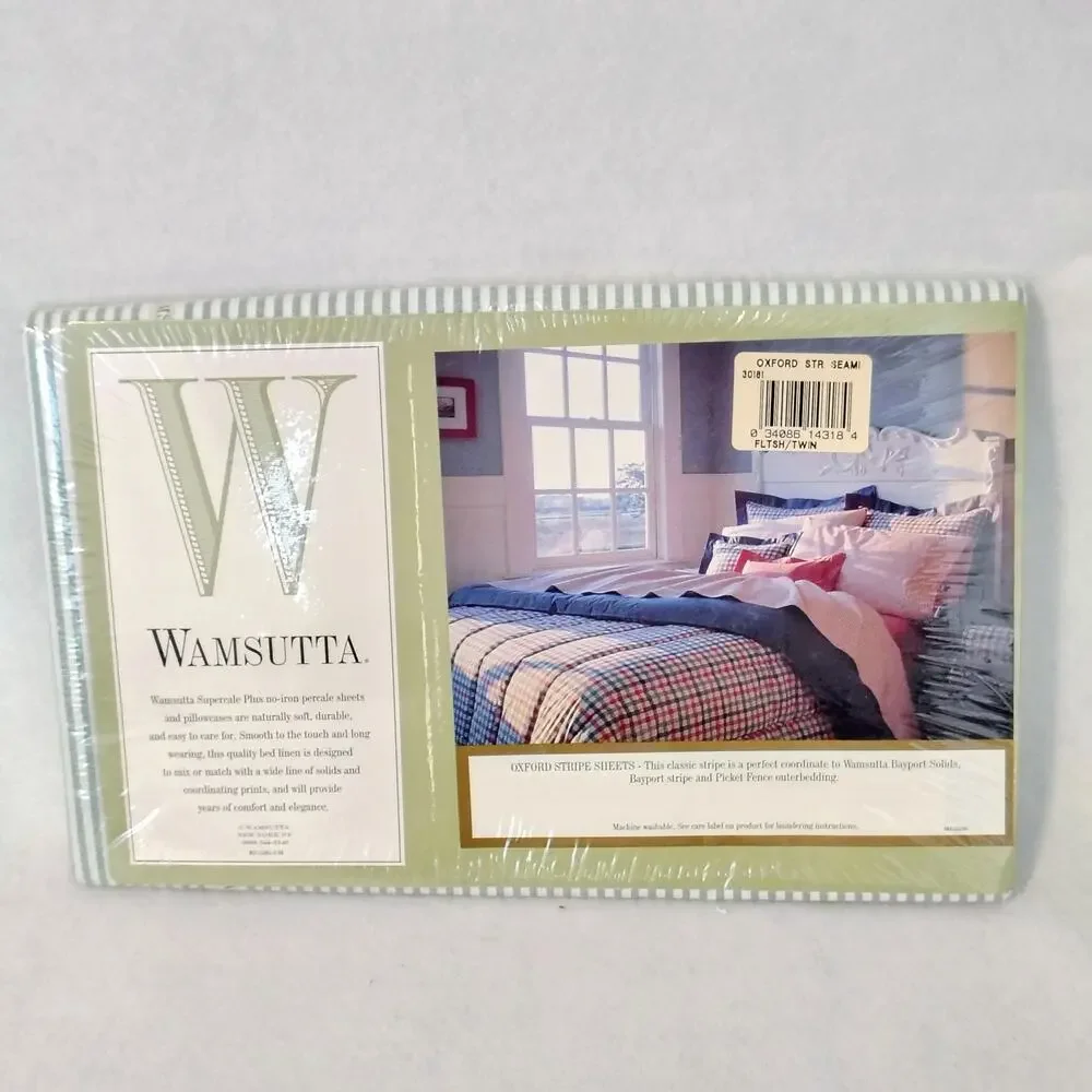 Wamsutta Green Striped Supercale Plus Cotton Blend Twin Flat Sheet NEW Vintage